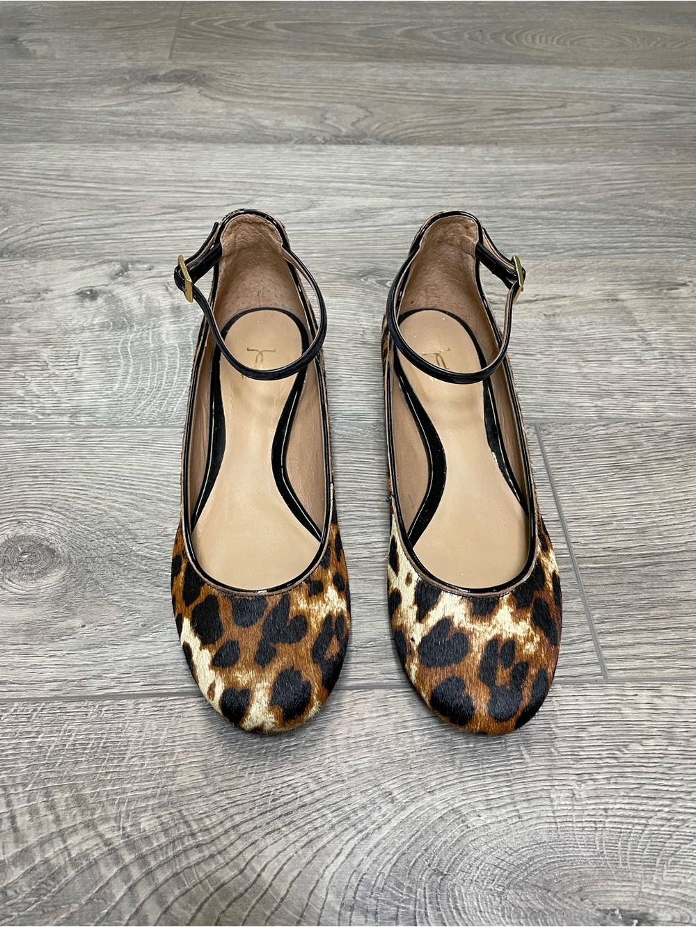 TRISTAN Leopard Print Pony Hair Ankle Strap Flats Low Block Heel Mary Janes‎ 37